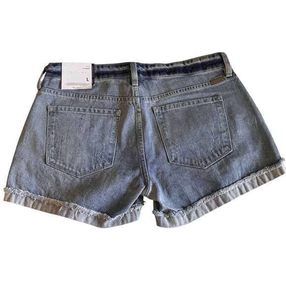 KANCAN Shorts Large Beren Mid-Rise Distressed Cuff Frayed Hem Cotton Denim NWT - Picture 5 of 16